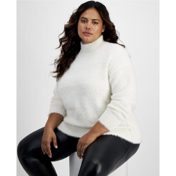 And Now This Women's Trendy Eyelash Mock Neck Sweater Egret Plus Size 1X - Picture 1 of 1